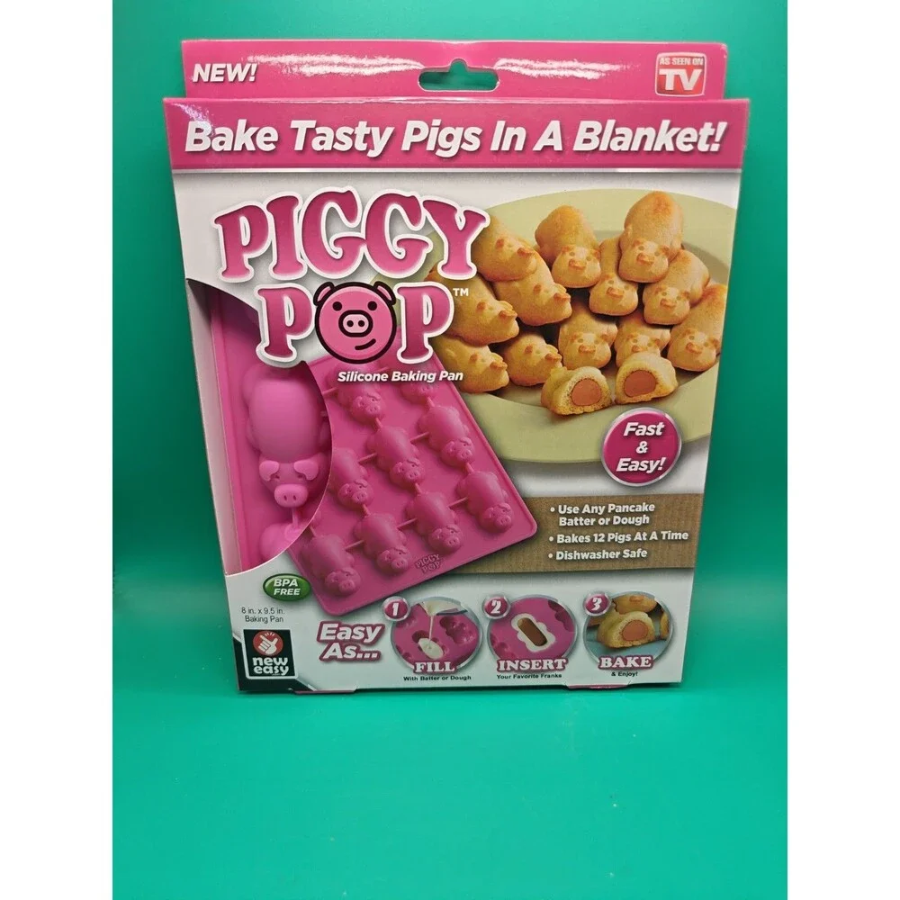 Piggy Pop Pink 12 Little Pink Pigs in a Blanket Silicone Baking Jello Ice Mold